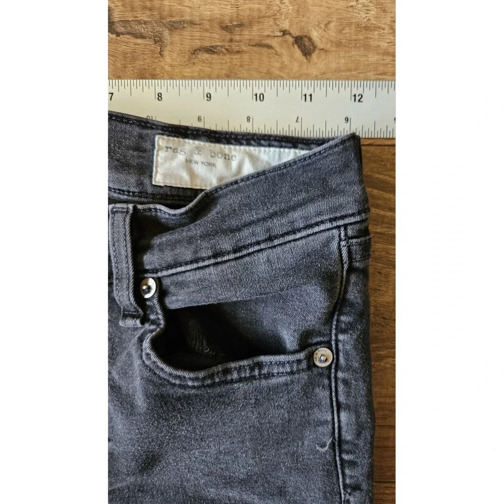 Rag & Bone Ankle Skinny Jeans Size 25 Black Raw Distressed Hem Stretch (24x25)